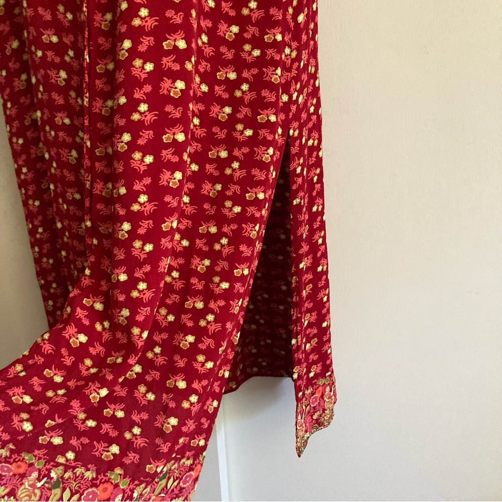 Vintage Y2K Red Short Sleeve Hooded Drawstring Floral Button Up Y2K Maxi Dress M - Picture 8 of 13